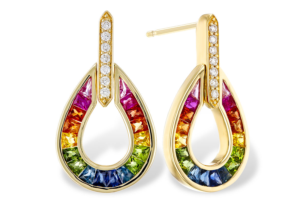 D320-12488: EARRINGS 1.18 MULTI-COLOR SAPP 1.25 TGW