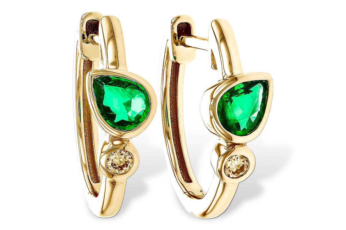 E320-14361: EARRINGS .38 TW EMERALD .44 TGW