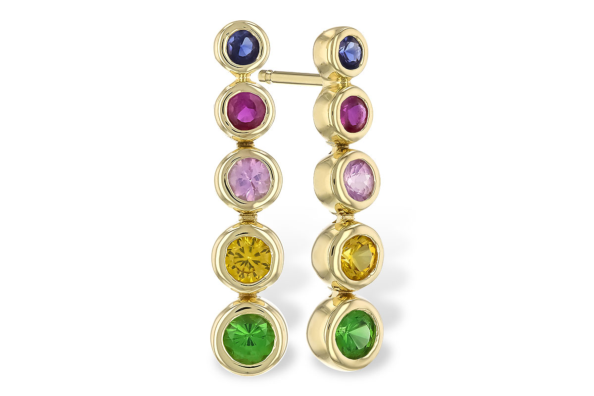 F319-27088: EARR .60 TW MULTI-COLOR SAPPH & GREEN GARNET