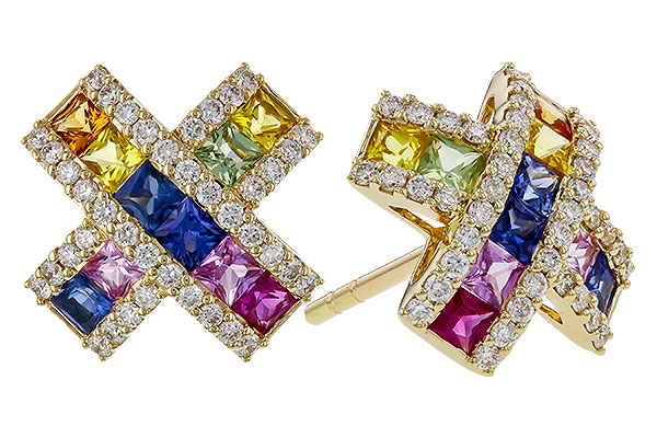 K320-12488: EARRINGS 1.00 MULTI-COLOR SAPPH 1.38 TGW