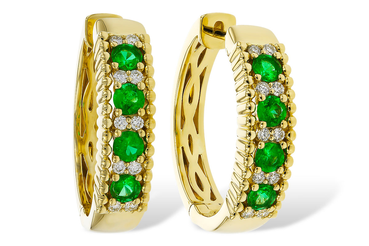 K320-17997: EARRINGS .33 TW EMERALD .45 TGW