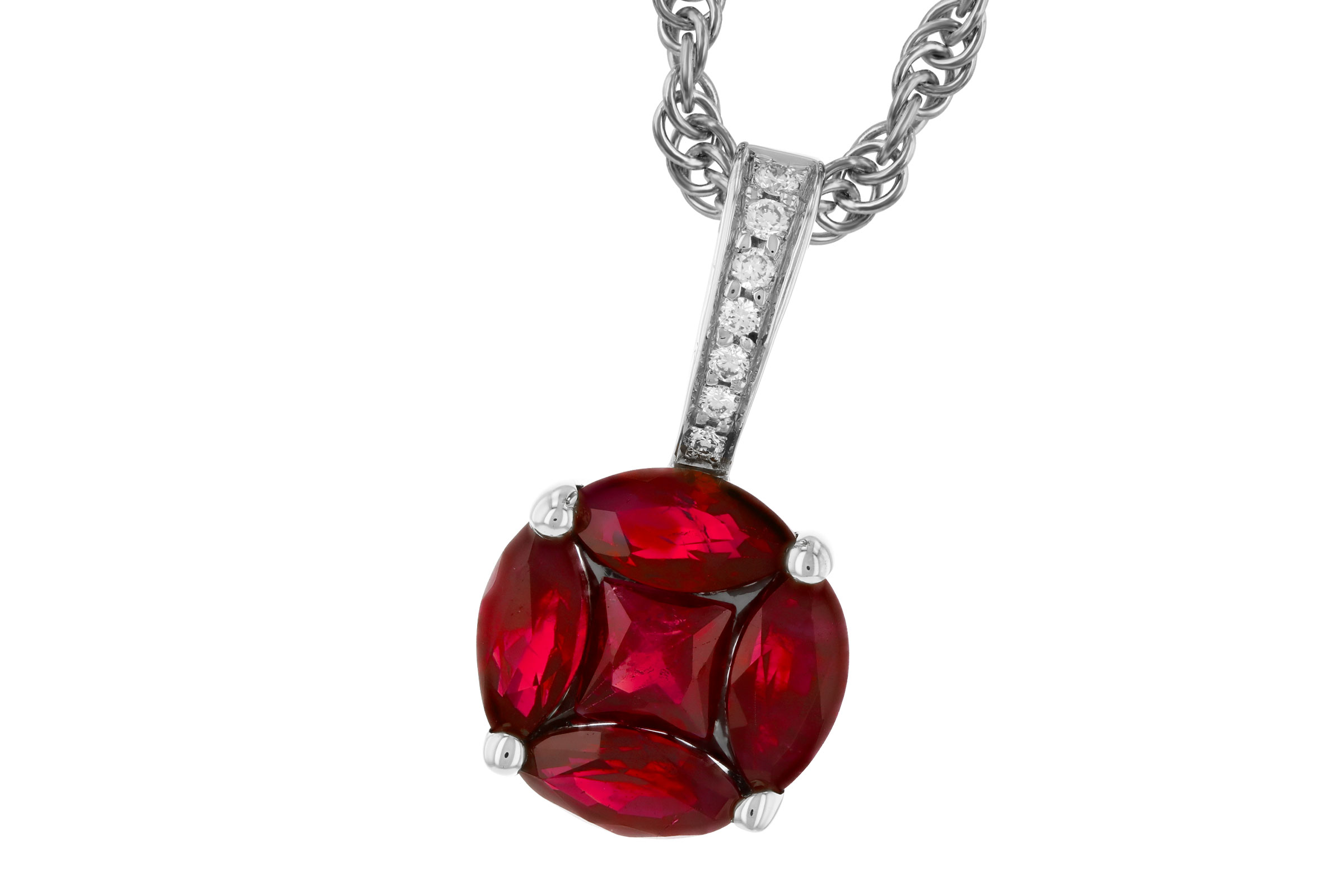 K321-00715: NECKLACE .80 RUBY .82 TW